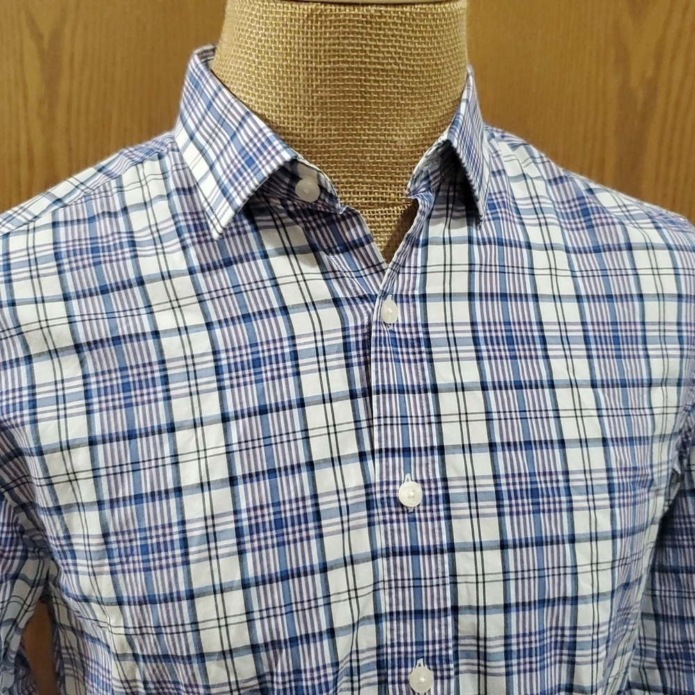 Untuckit blue purple plaid long sleeve slim fit shirt